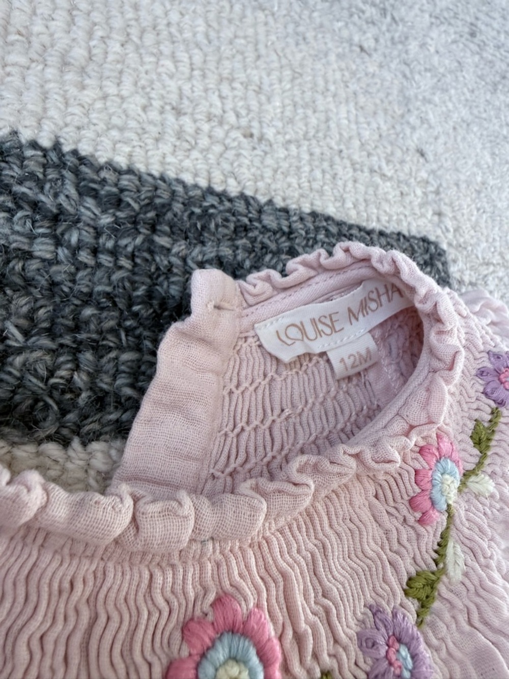 Soft Pink Floral Embroidered Baby One-Piece Bodysuit - Picture 3 of 4